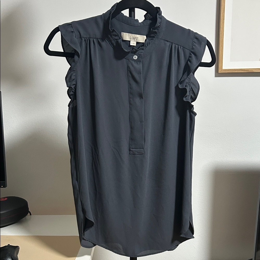 LOFT Women's Elegant Gray Ruffle Blouse